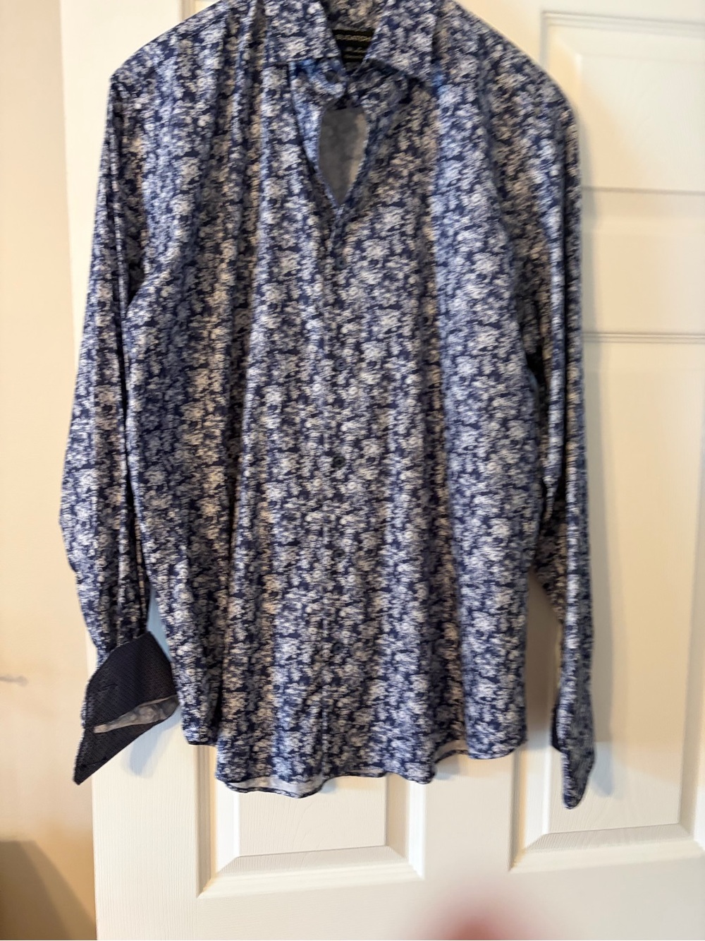 Bugatchi Men’s Navy Floral Long-Sleeve Shirt size M